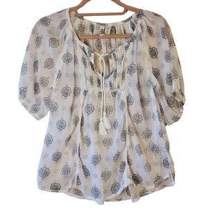 Mudd Off White Sheer Boho Tassel Tie Blouse Women Size S